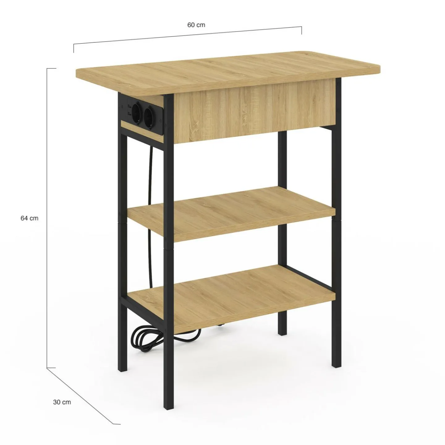 Table de chevet / d'appoint design industriel avec multiprise*IDMarket