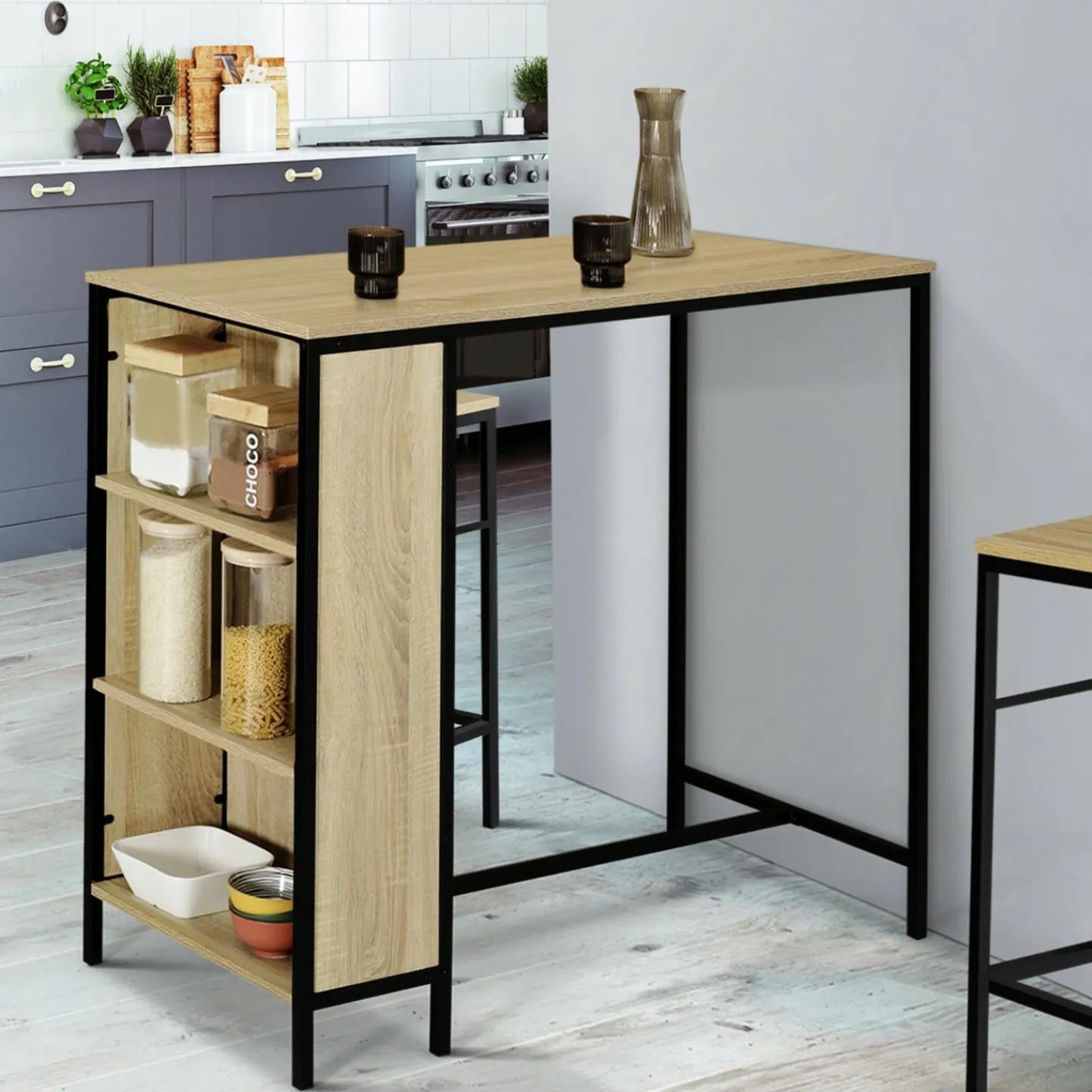 Table haute avec tabourets pour 2 style industriel*IDMarket Online