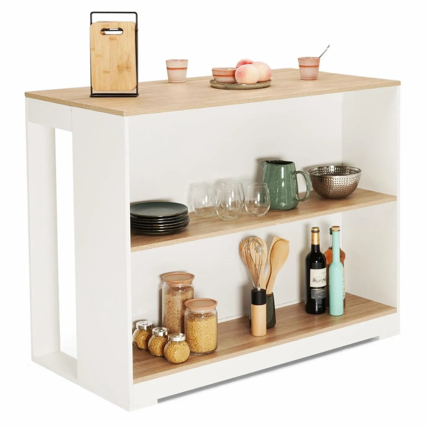 Table haute îlot de cuisine blanche et bois*IDMarket Clearance
