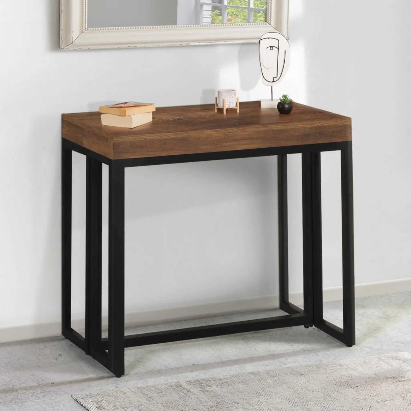 Table industrielle extensible 14 personnes 300 cm bois foncé*IDMarket Clearance