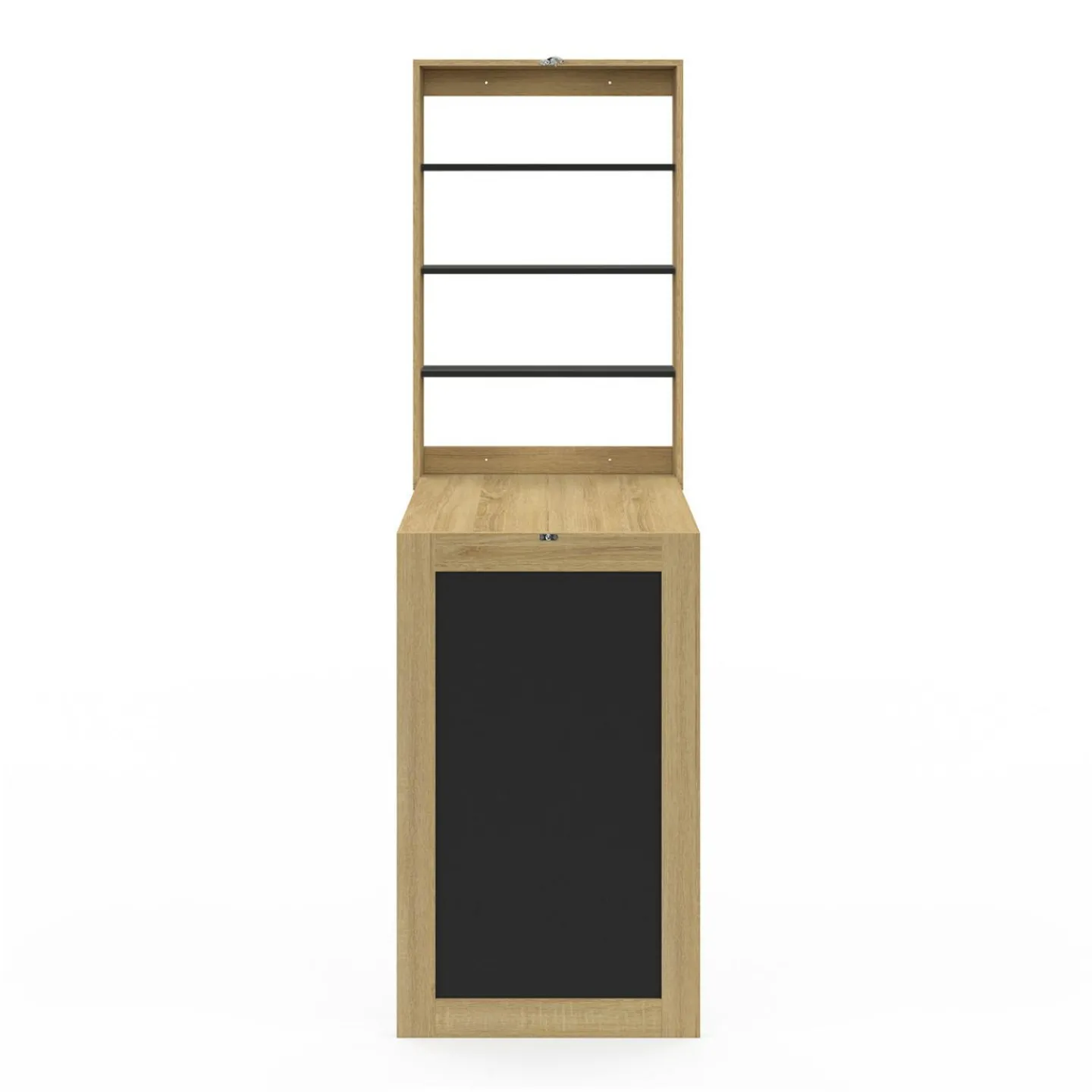 Table murale pliable MACCHIA avec étagères et tableau craie 2 personnes bois et noir*IDMarket Sale