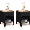 Tables de chevet noires bois façon hêtre et métal style industriel*IDMarket Outlet