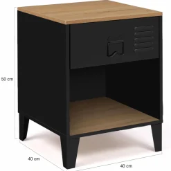 Tables de chevet noires bois façon hêtre et métal style industriel*IDMarket Outlet