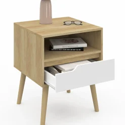 Tables de chevet scandinaves bois blanc et effet hêtre*IDMarket Sale