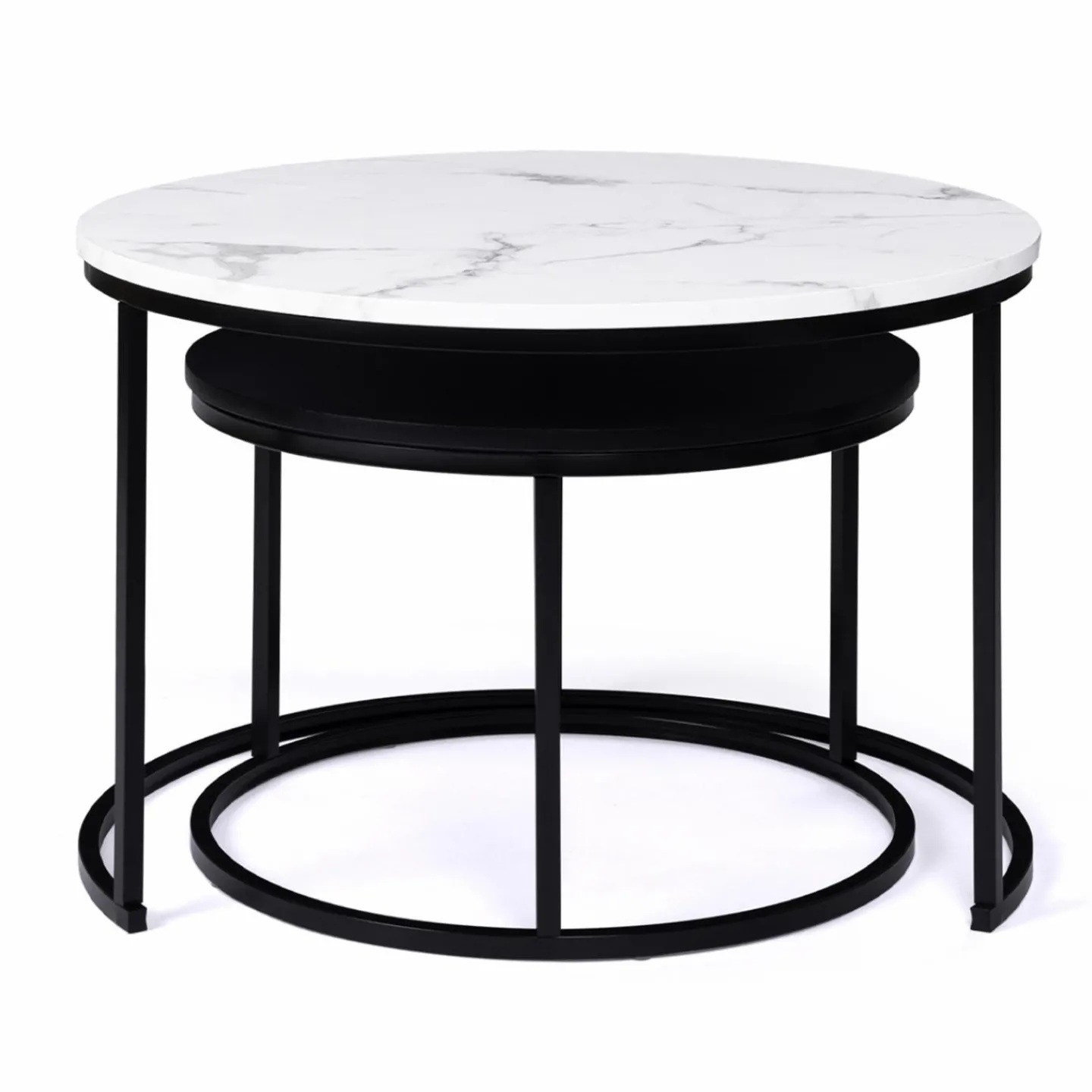 Tables gigognes rondes effet marbre et bois noir*IDMarket Outlet