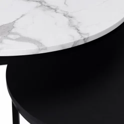 Tables gigognes rondes effet marbre et bois noir*IDMarket Outlet