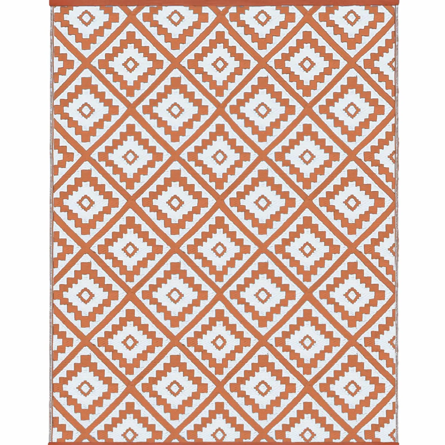 Tapis extérieur terracotta et blanc motifs géométriques 120 x 180 cm*IDMarket Online
