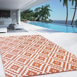 Tapis extérieur terracotta et blanc motifs géométriques 180 x 280 cm*IDMarket Clearance
