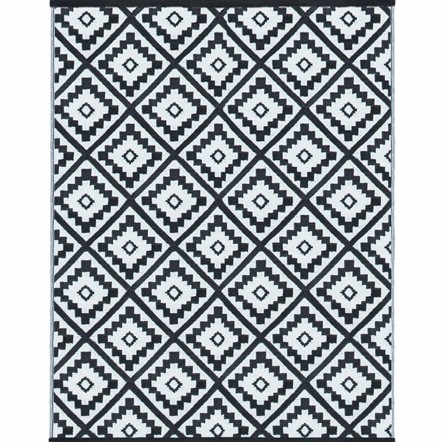 Tapis extérieur terrasse motifs géométriques noir et blanc 160 x 260 cm*IDMarket Outlet