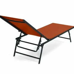 Transats de jardin acier gris anthracite et toile terracotta - lot de 2*IDMarket Sale