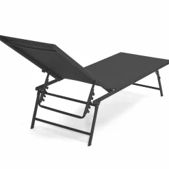 Transats de jardin acier gris anthracite et toile grise - lot de 2*IDMarket Discount