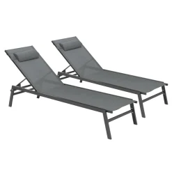Transats de jardin aluminium gris et noir : lot de 2*IDMarket Sale