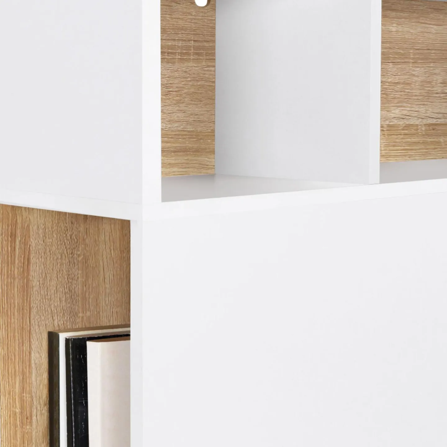 Tête de lit avec rangement intégré 145 cm blanc et bois façon hêtre*IDMarket Online
