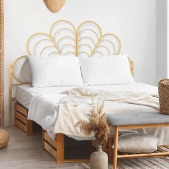 Tête de lit effet rotin 160 cm en forme de fleur*IDMarket
