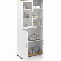 Vaisselier buffet haut 176 cm avec 4 portes et étagères blanc et bois*IDMarket New