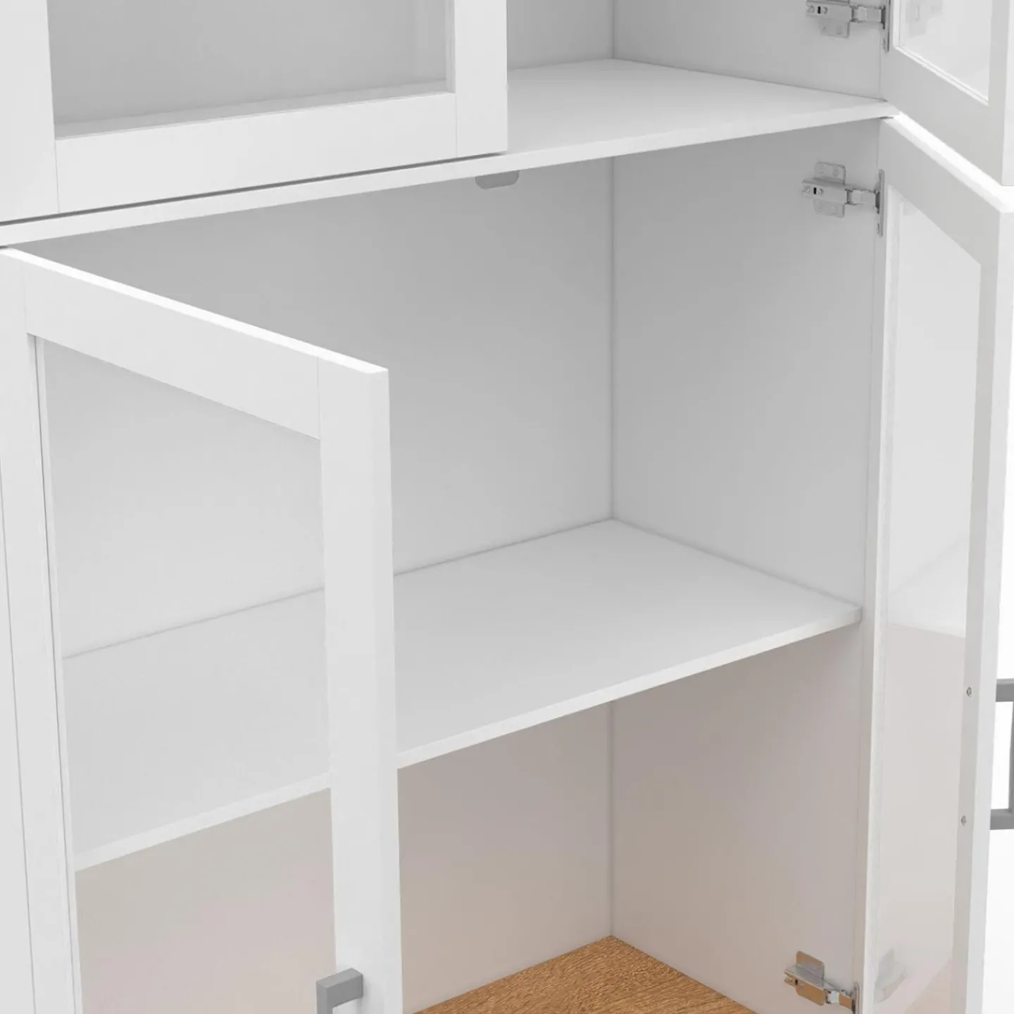 Vaisselier buffet haut 176 cm avec 4 portes vitrées blanc et bois*IDMarket Discount